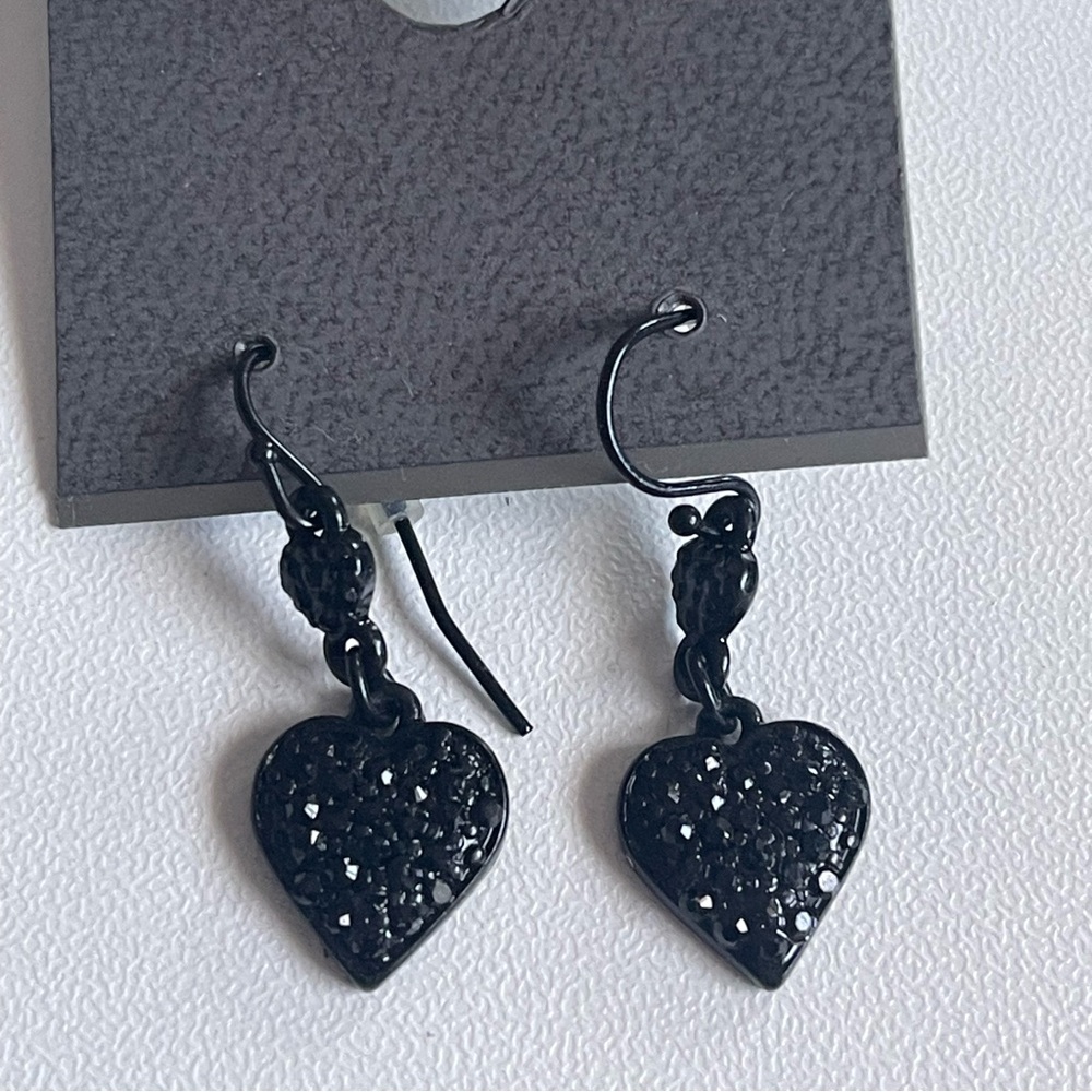 Express black double heart rhinestone earrings.